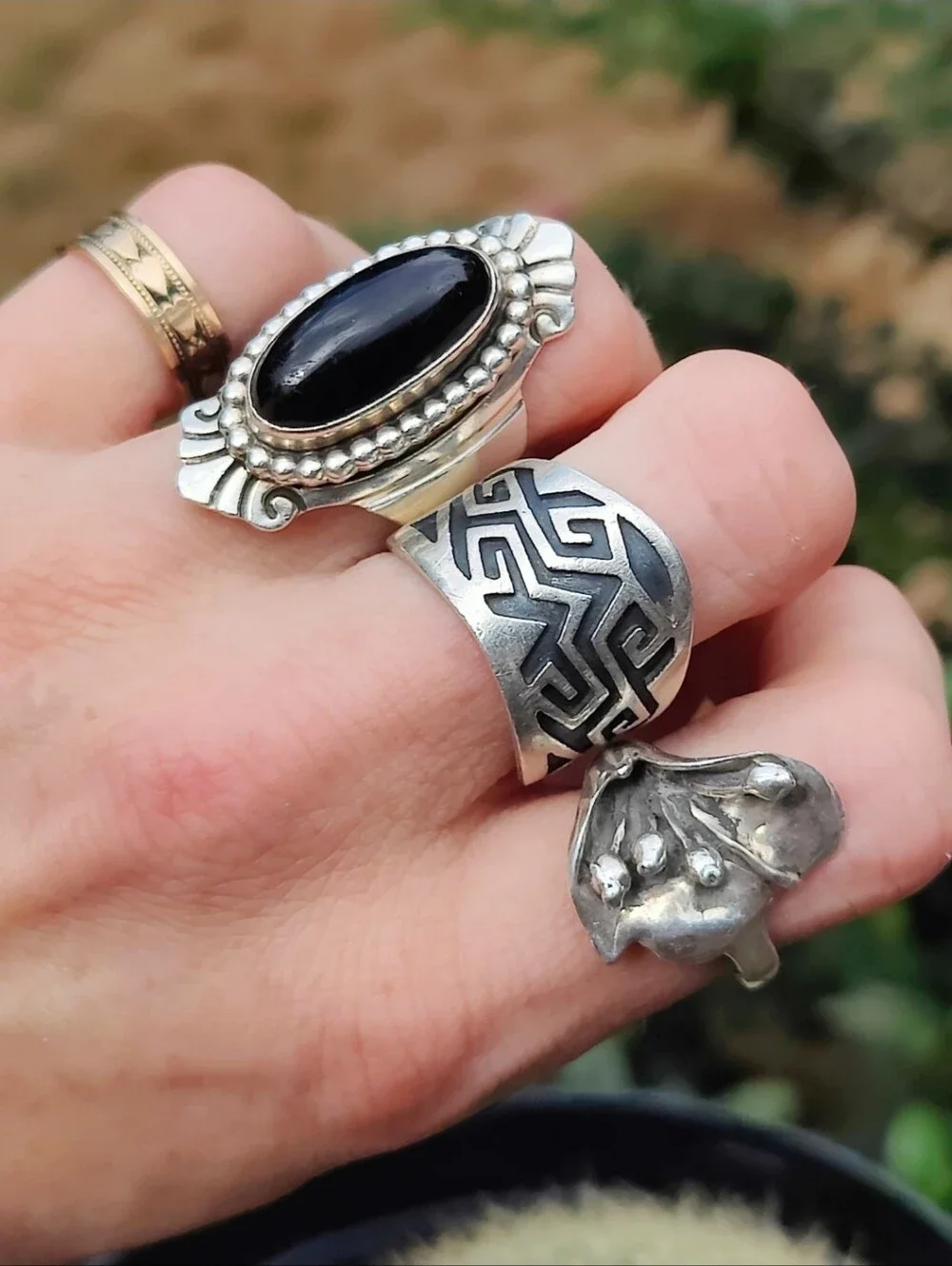 Heavy Vintage Sterling Taxco Signed Modernist Tribal Ring